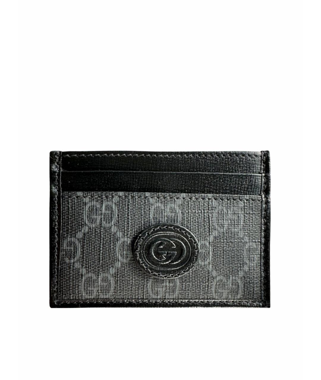GUCCI Антрацитовый кожаный кардхолдер, фото 1