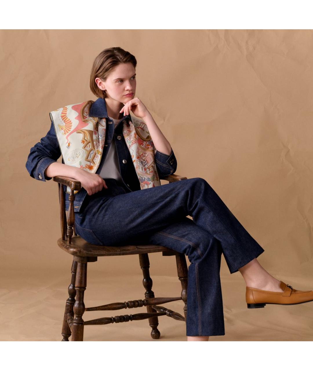 HERMES Бежевый шелковый платок, фото 4