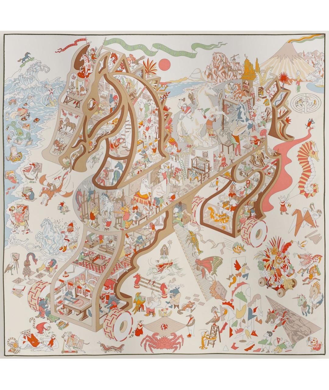 HERMES Бежевый шелковый платок, фото 1