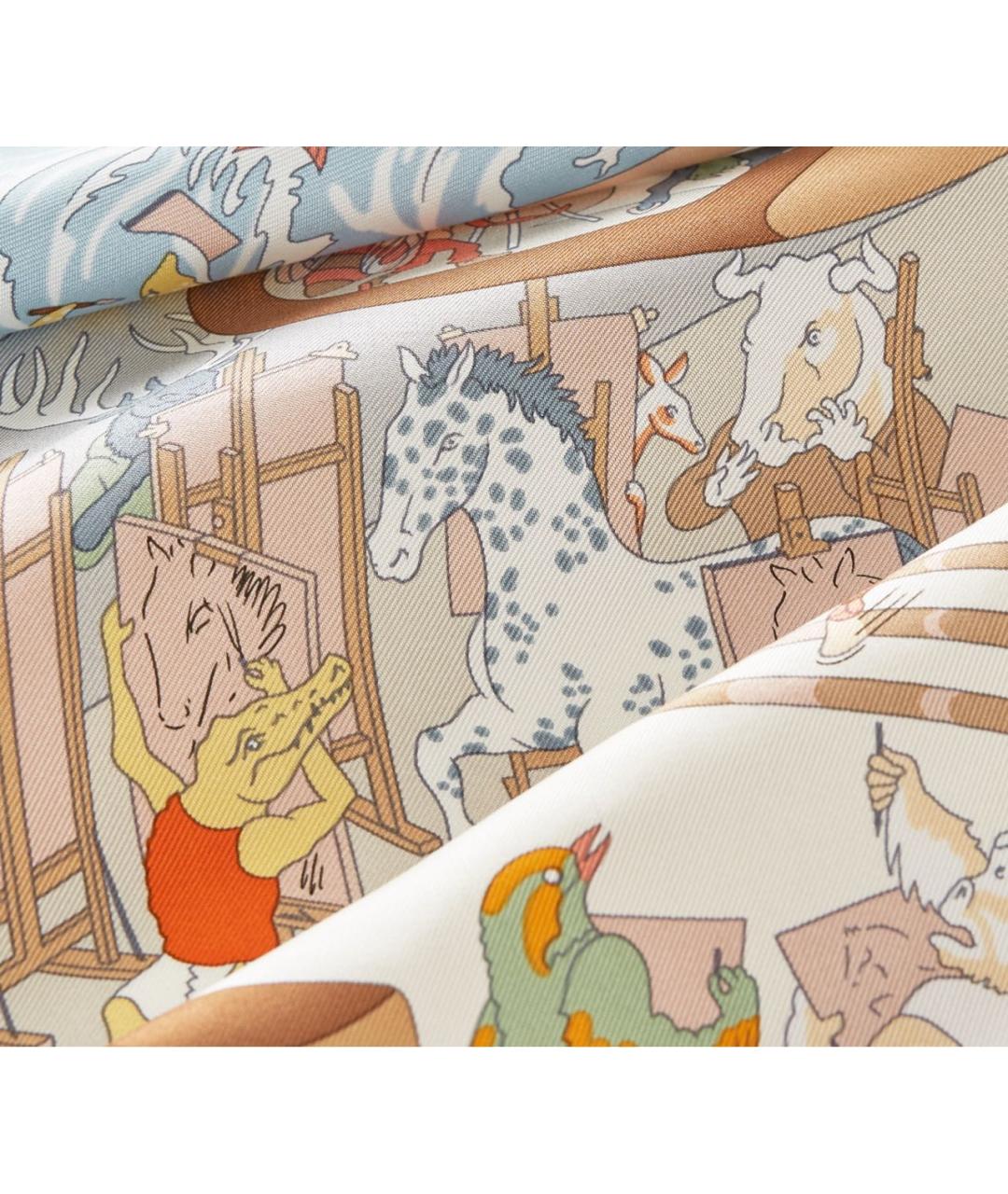 HERMES Бежевый шелковый платок, фото 3