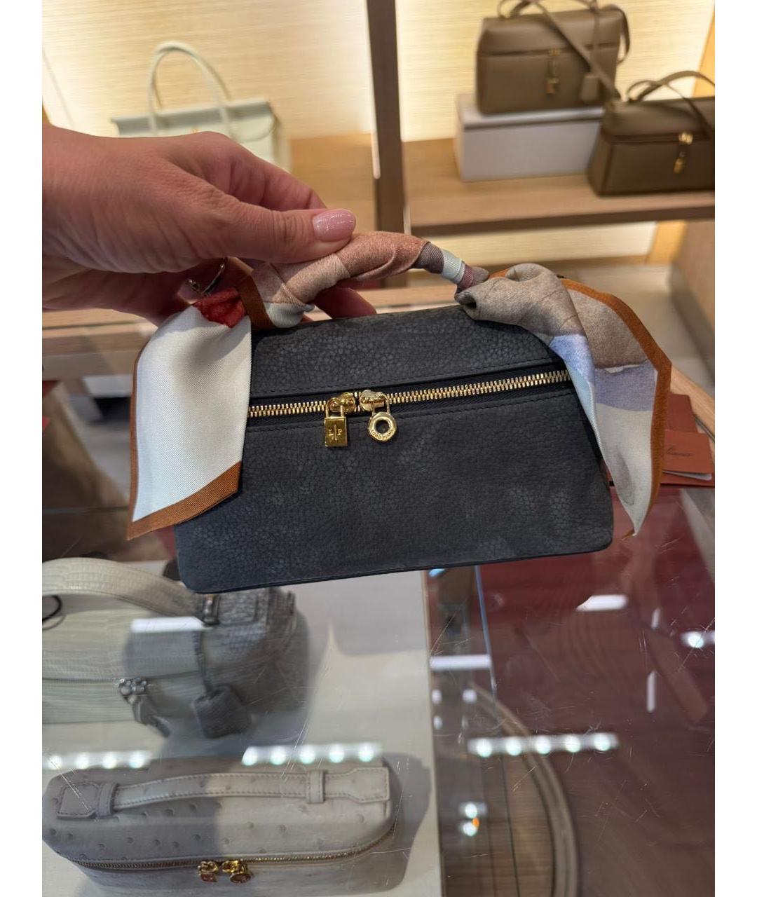 LORO PIANA Антрацитовая замшевая сумка через плечо, фото 2