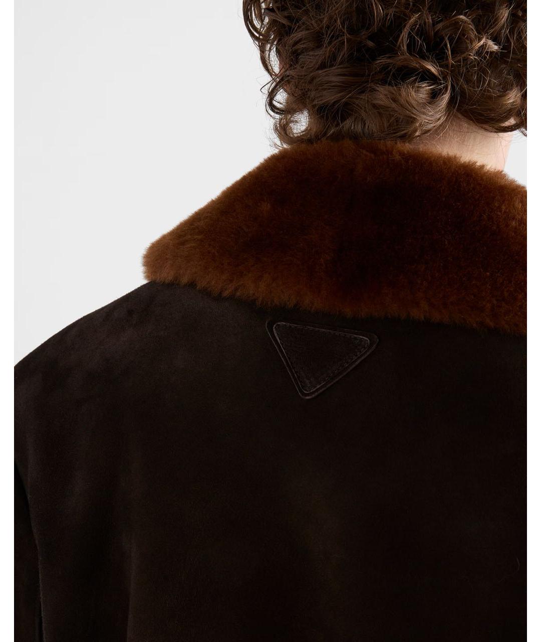 PRADA Коричневое кожаное пальто, фото 4