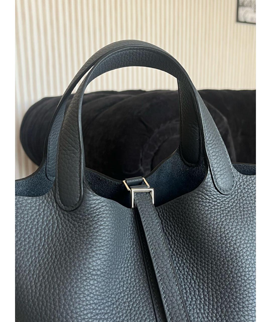 HERMES Темно-синяя кожаная сумка с короткими ручками, фото 4