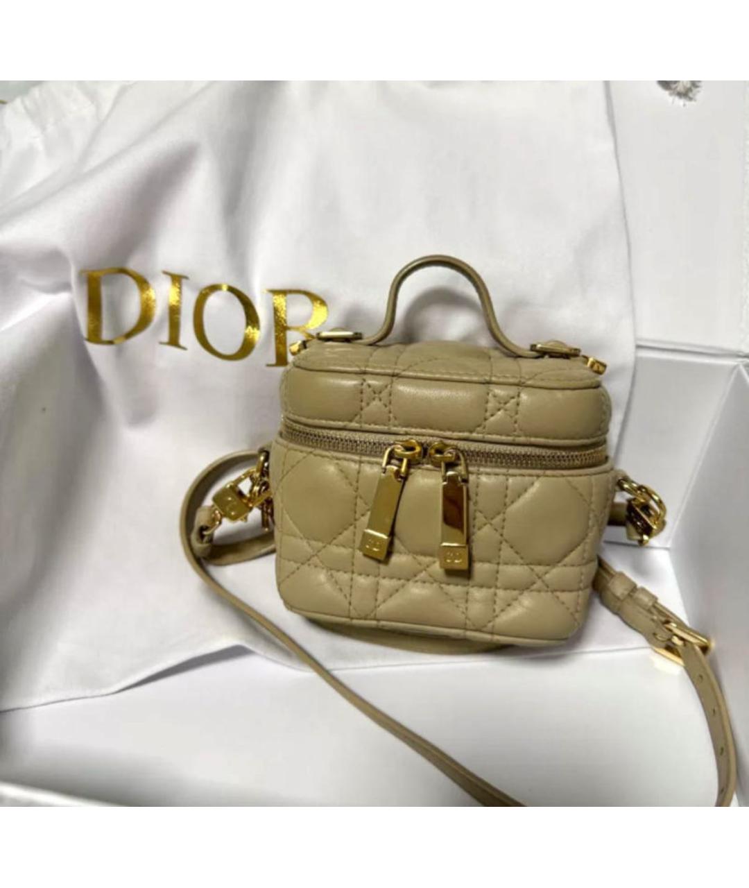 CHRISTIAN DIOR Бежевая кожаная сумка через плечо, фото 2