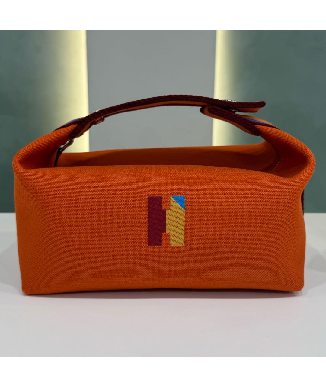 HERMES Оранжевая тканевая косметичка, фото 8