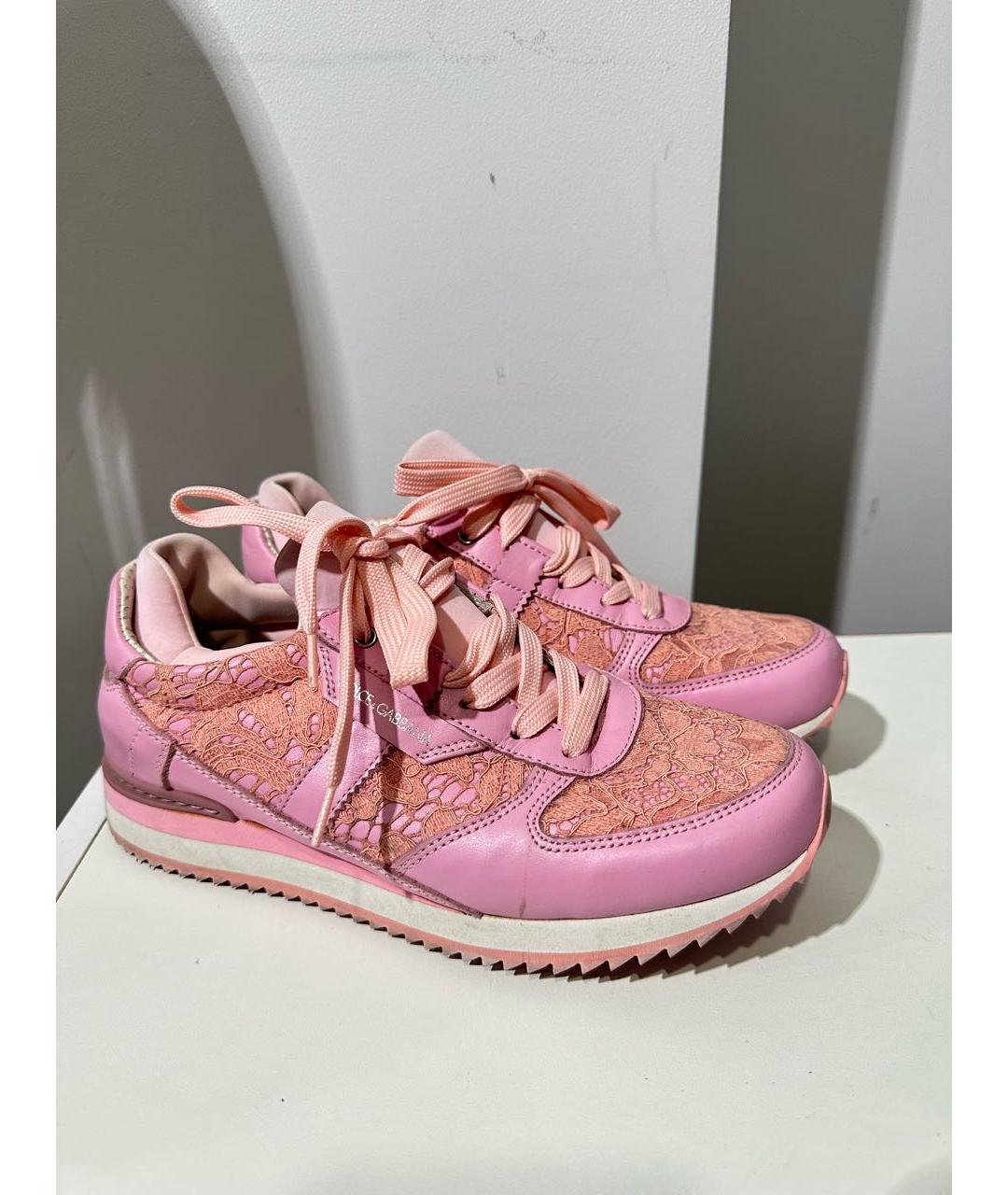 DOLCE&GABBANA Розовые кожаные кроссовки, фото 2