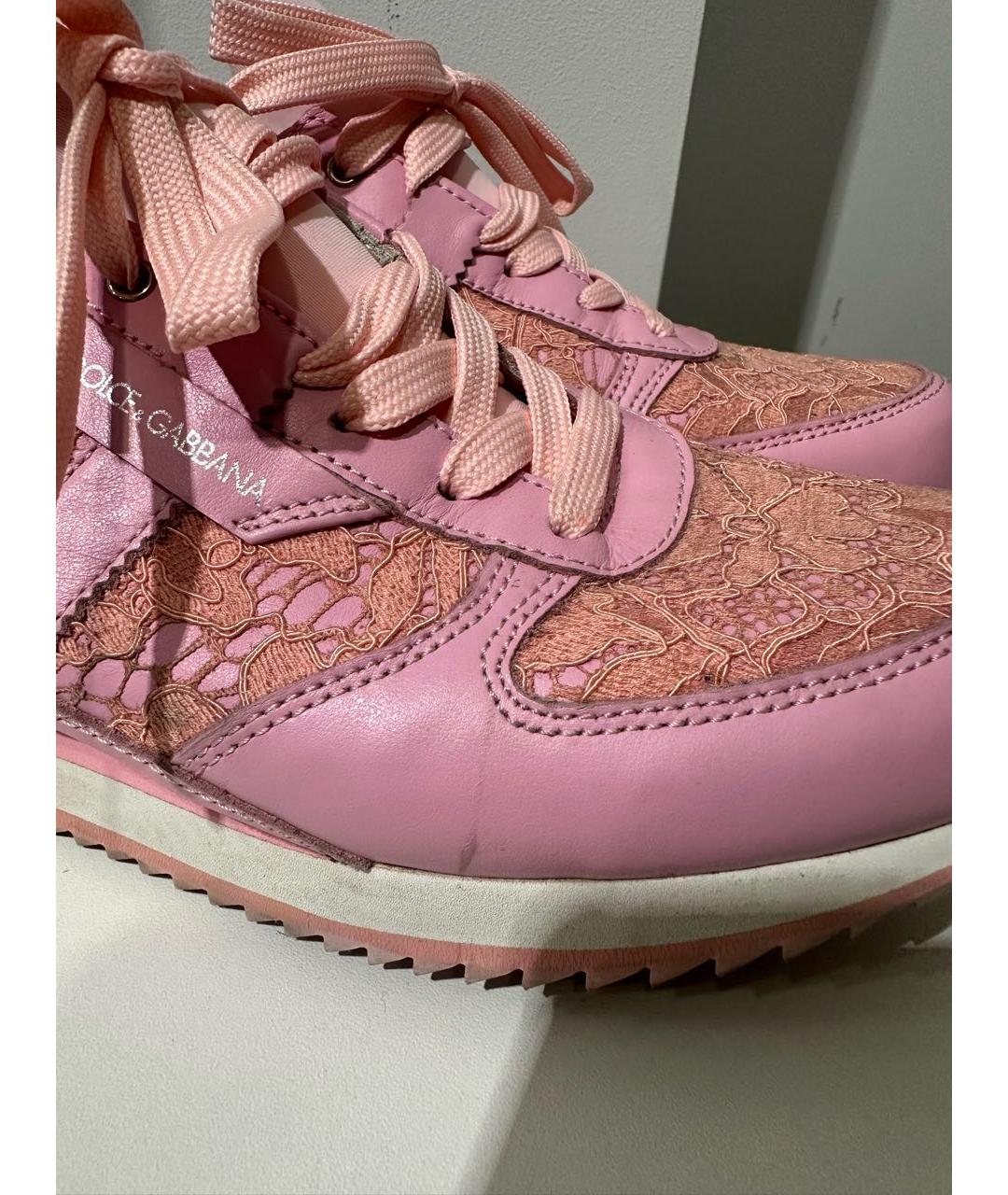 DOLCE&GABBANA Розовые кожаные кроссовки, фото 3