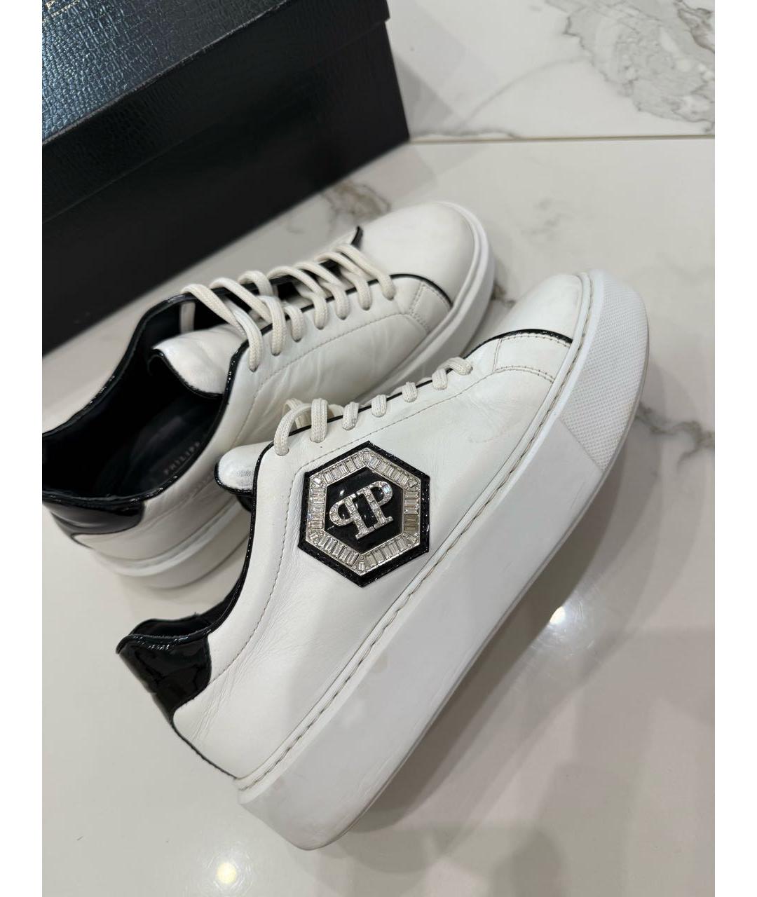 PHILIPP PLEIN Белые кожаные кеды, фото 5