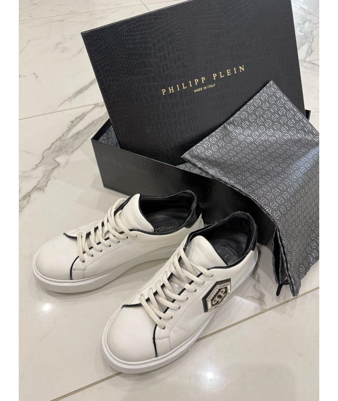 PHILIPP PLEIN Белые кожаные кеды, фото 2