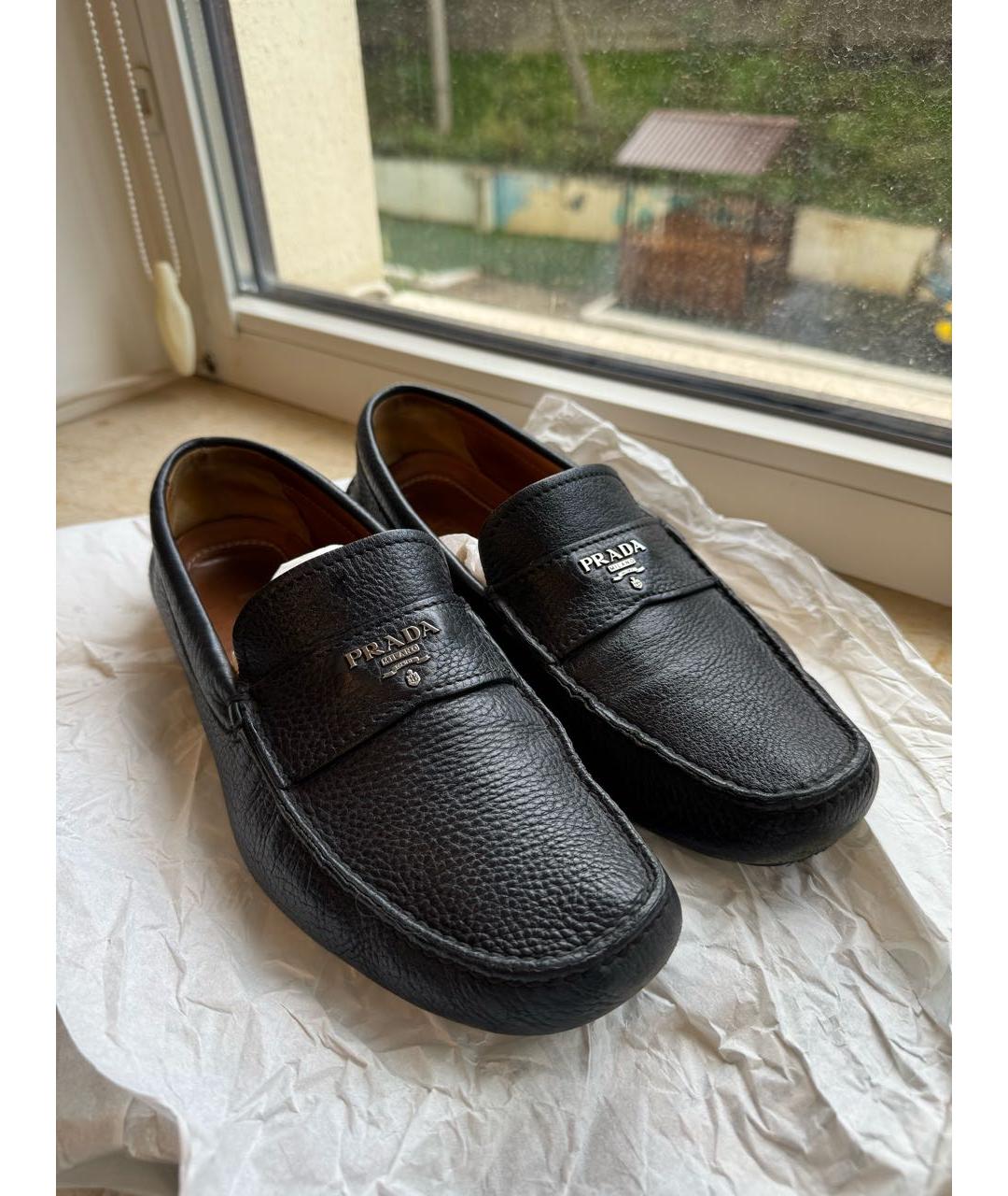 PRADA Черные кожаные мокасины, фото 2