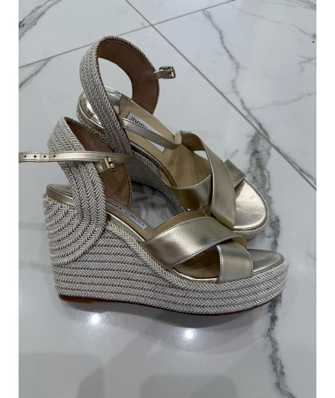 JIMMY CHOO Золотые кожаные босоножки, фото 2
