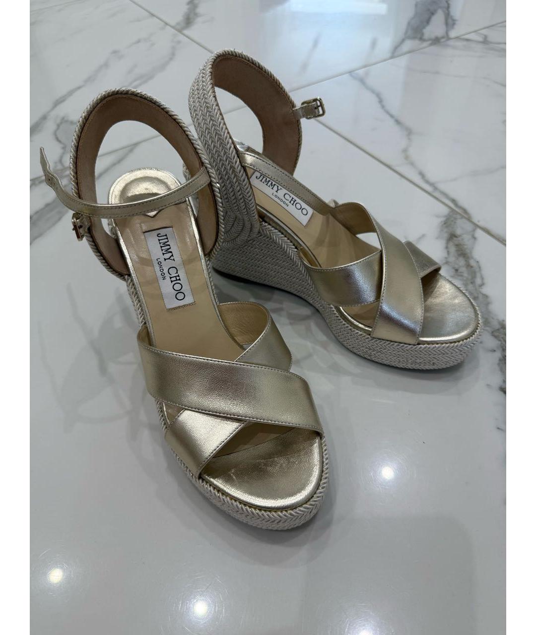 JIMMY CHOO Золотые кожаные босоножки, фото 6