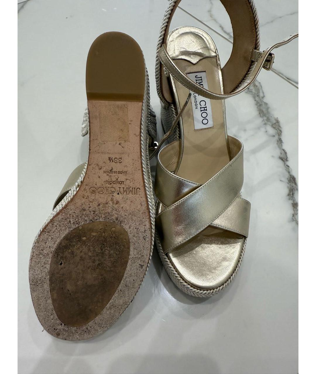 JIMMY CHOO Золотые кожаные босоножки, фото 7