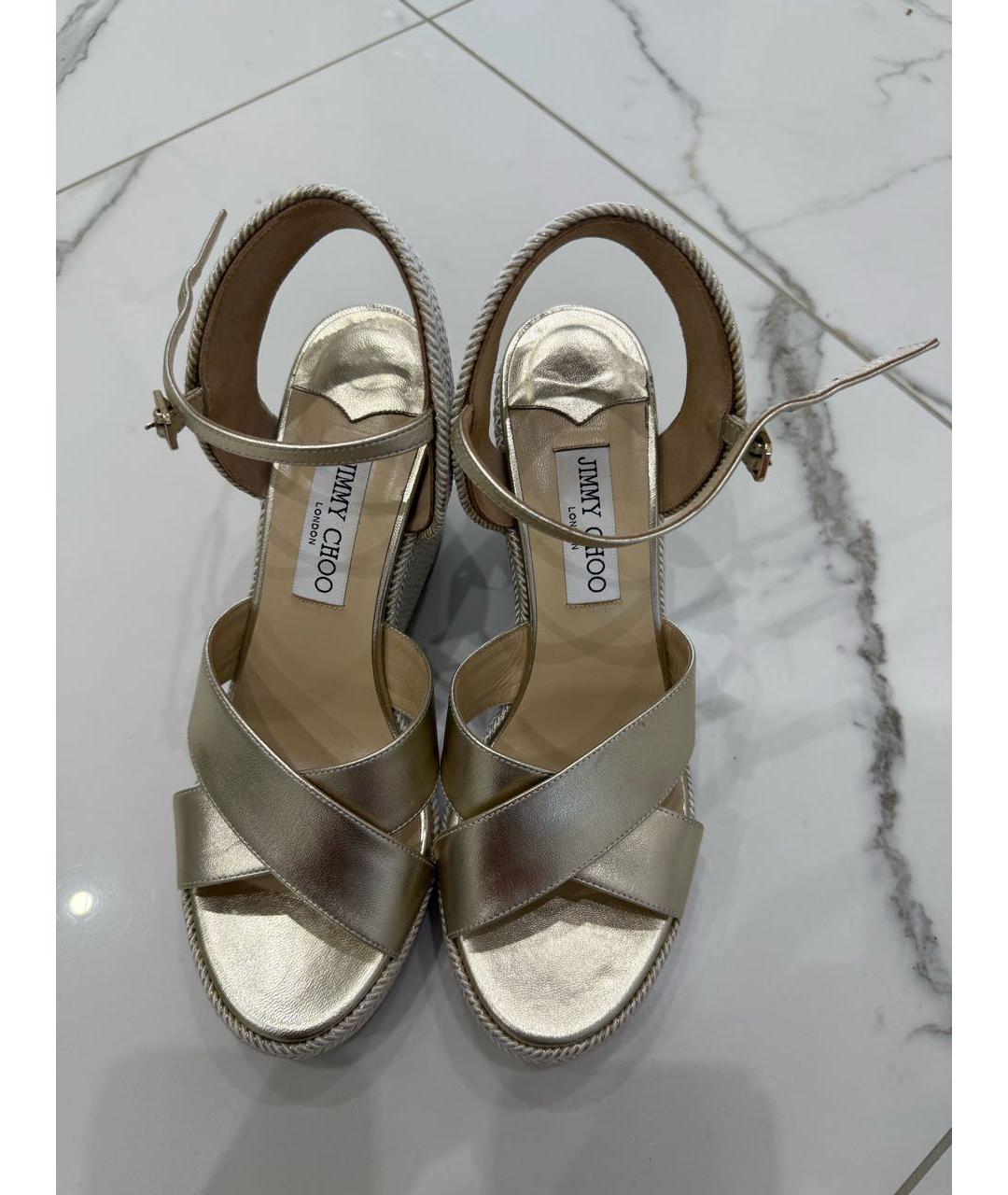 JIMMY CHOO Золотые кожаные босоножки, фото 3