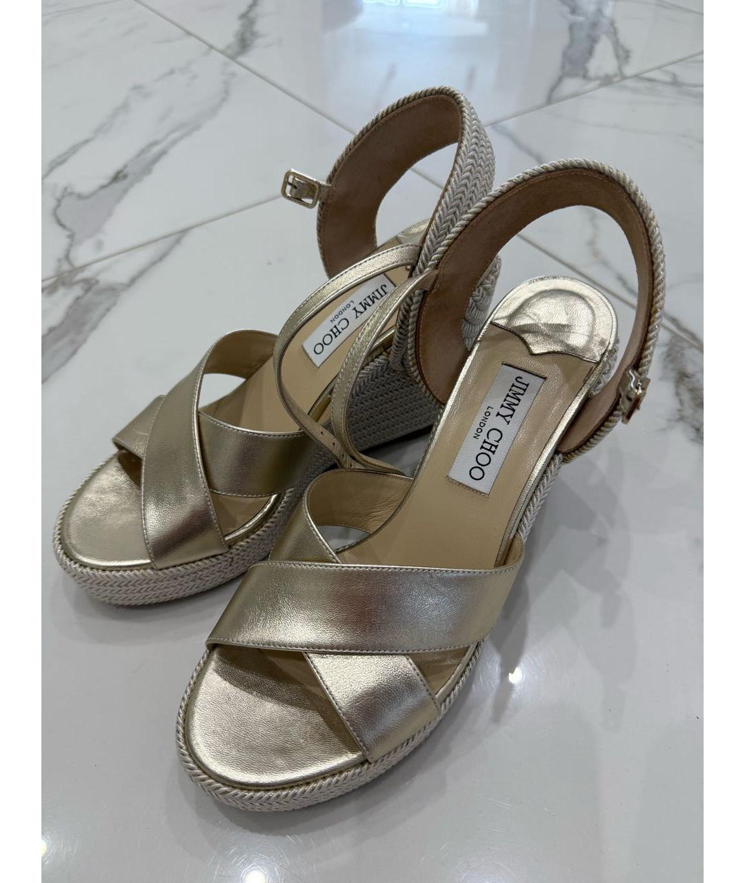 JIMMY CHOO Золотые кожаные босоножки, фото 8