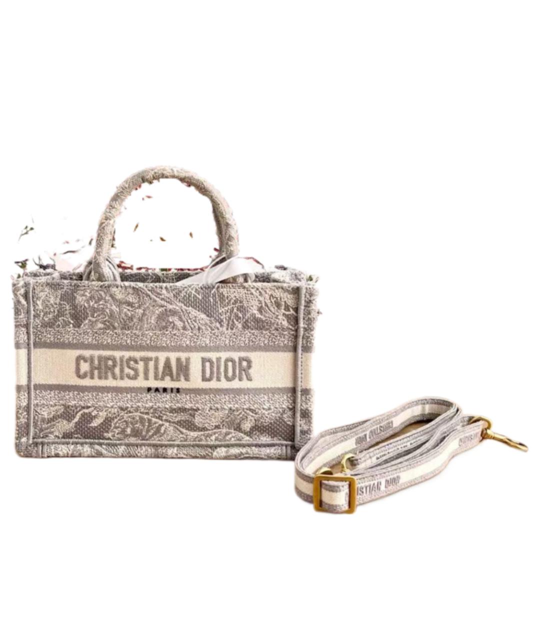CHRISTIAN DIOR Серая тканевая сумка тоут, фото 8