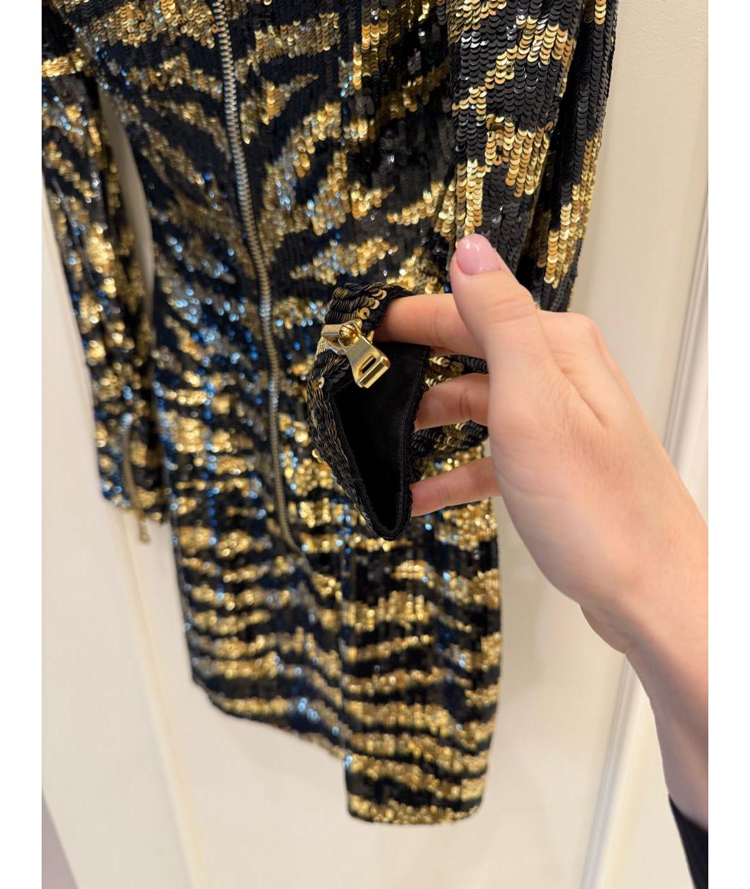 BALMAIN Золотое вискозное коктейльное платье, фото 3