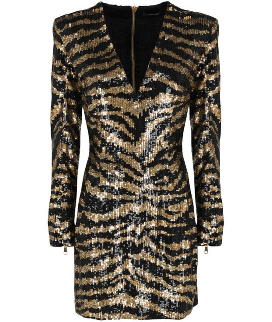 BALMAIN Золотое вискозное коктейльное платье, фото 1