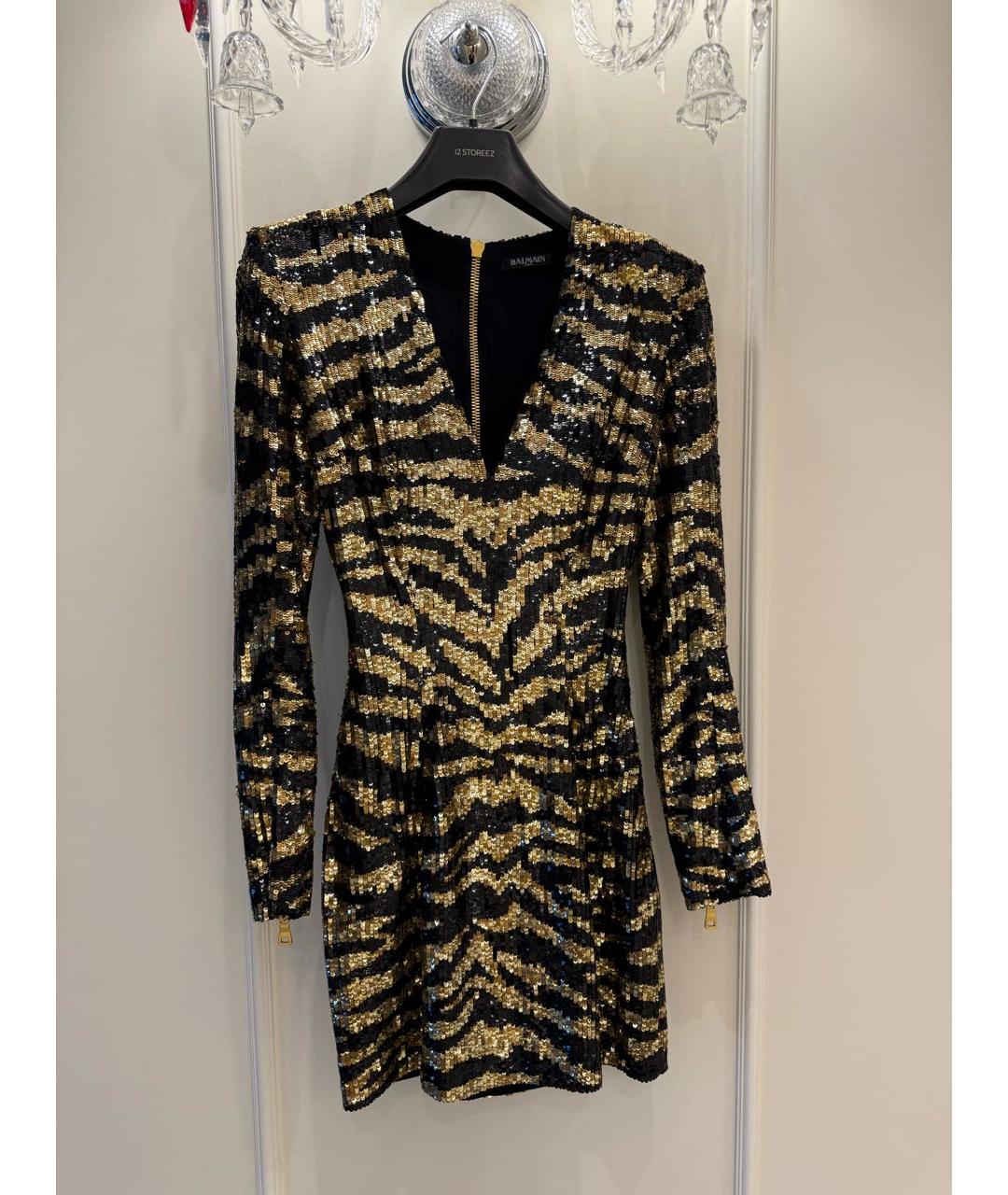 BALMAIN Золотое вискозное коктейльное платье, фото 7
