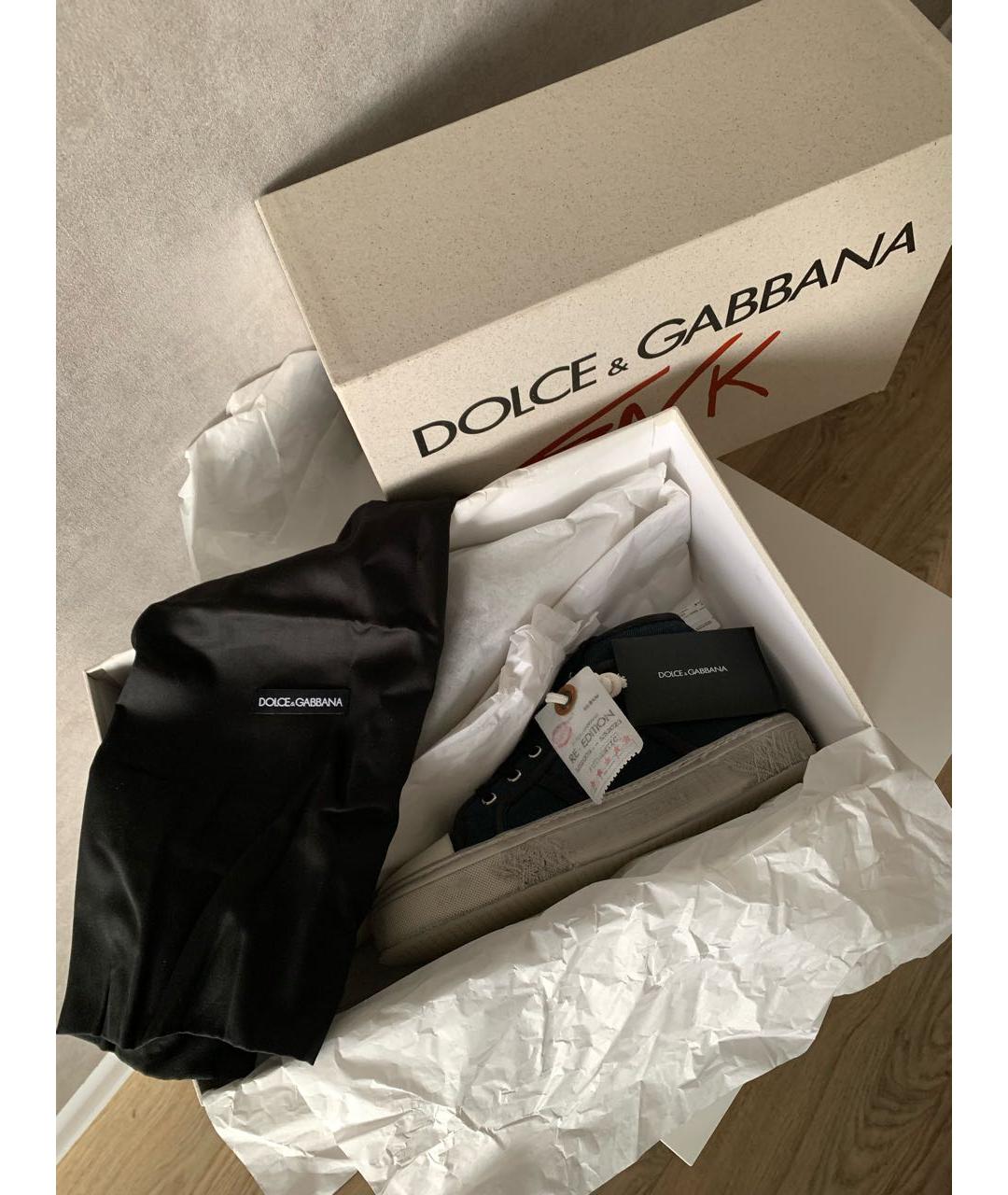 DOLCE&GABBANA Темно-синие текстильные низкие кроссовки / кеды, фото 8