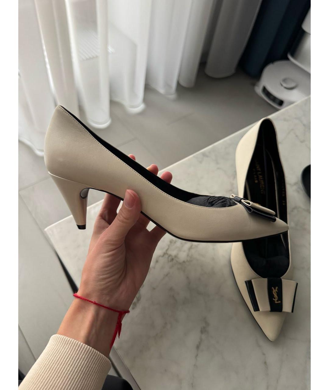 SAINT LAURENT Бежевые кожаные туфли, фото 3