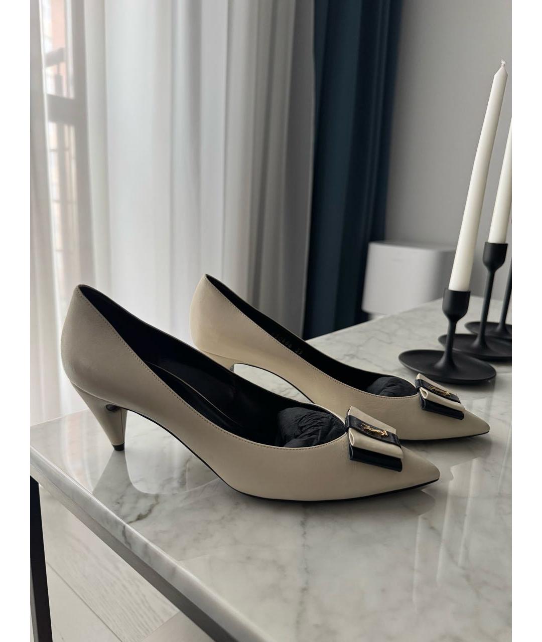 SAINT LAURENT Бежевые кожаные туфли, фото 5