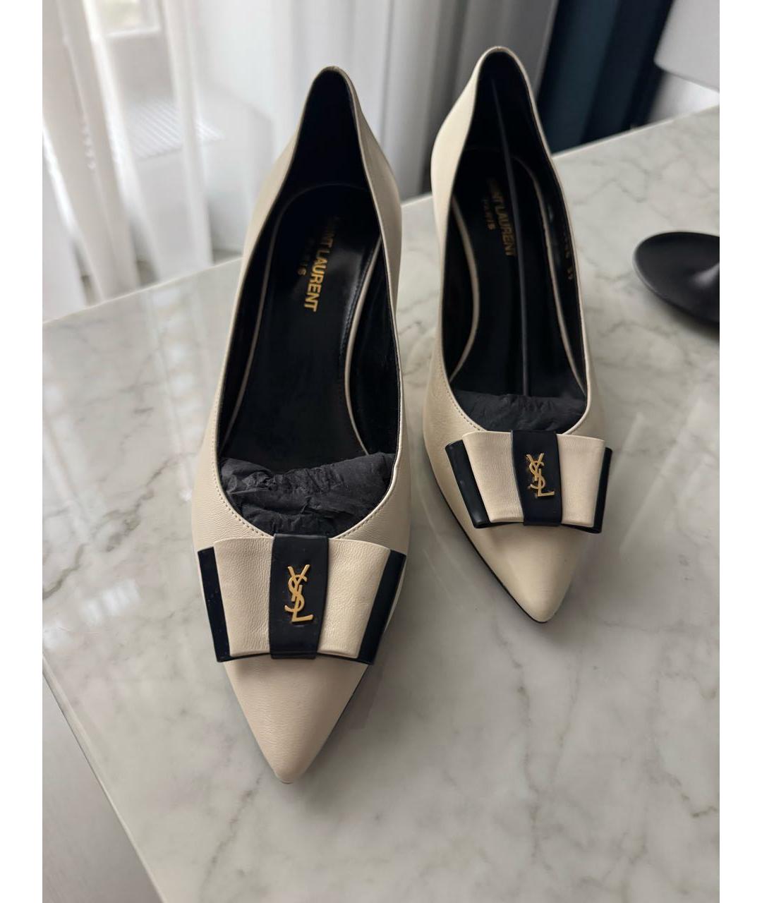 SAINT LAURENT Бежевые кожаные туфли, фото 2