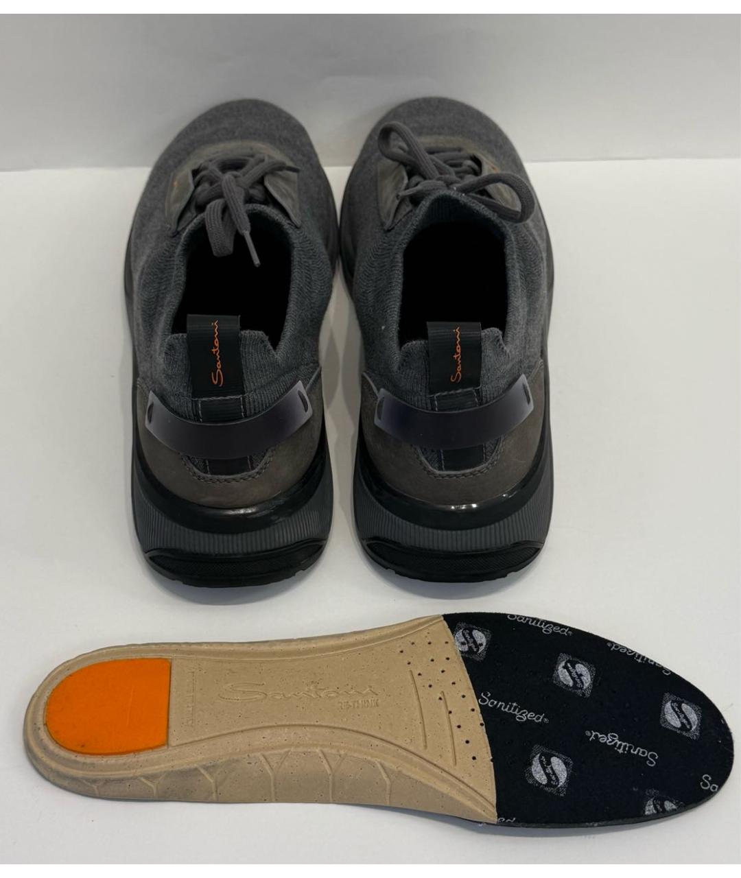 SANTONI Серые текстильные низкие кроссовки / кеды, фото 6