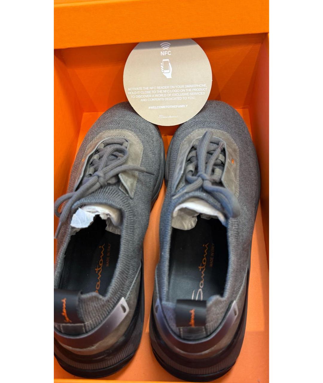 SANTONI Серые текстильные низкие кроссовки / кеды, фото 4