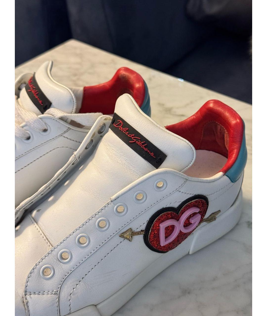 DOLCE&GABBANA Белые кожаные кеды, фото 4