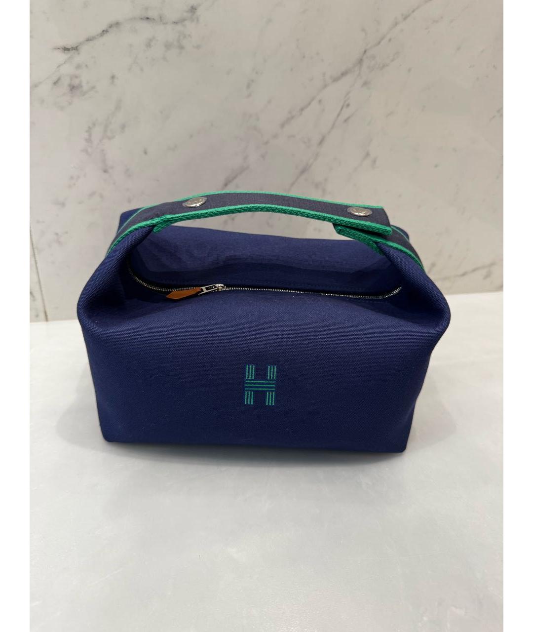 HERMES Синяя хлопковая косметичка, фото 7