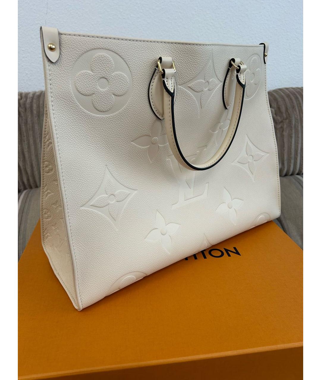 LOUIS VUITTON Бежевая кожаная сумка тоут, фото 7