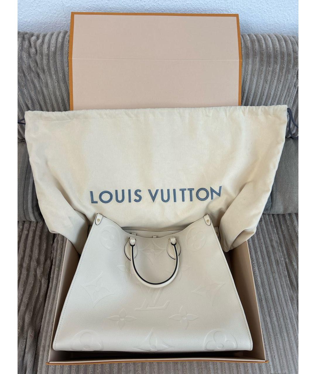 LOUIS VUITTON Бежевая кожаная сумка тоут, фото 6