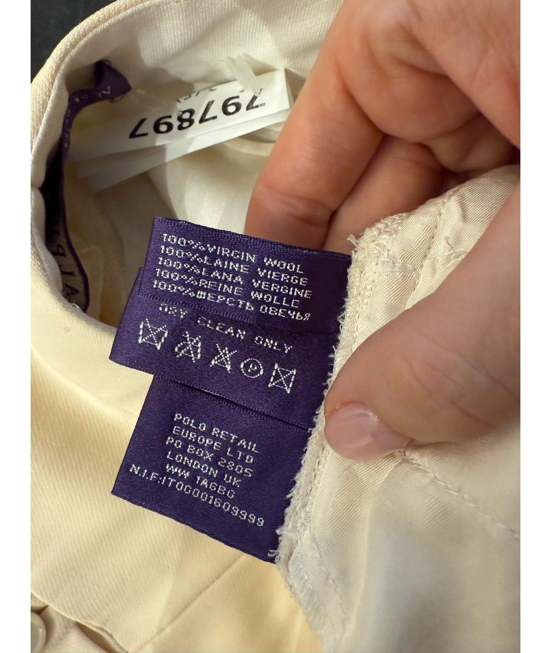 RALPH LAUREN COLLECTION Бежевые шерстяные брюки широкие, фото 3