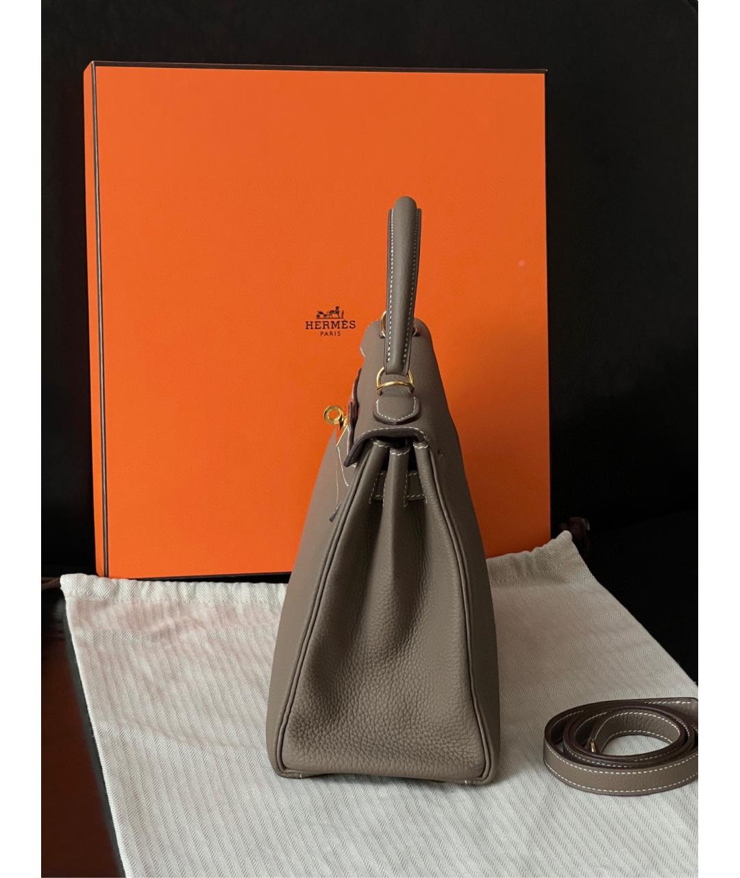HERMES Серая кожаная сумка тоут, фото 3