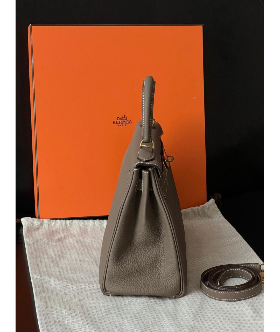 HERMES Серая кожаная сумка тоут, фото 4