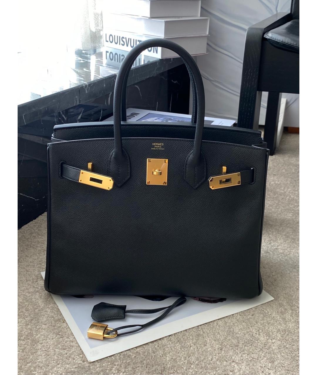 HERMES Черная кожаная сумка тоут, фото 2