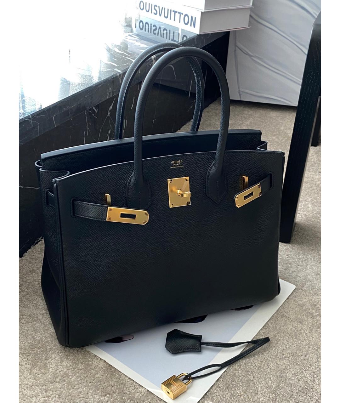 HERMES Черная кожаная сумка тоут, фото 3