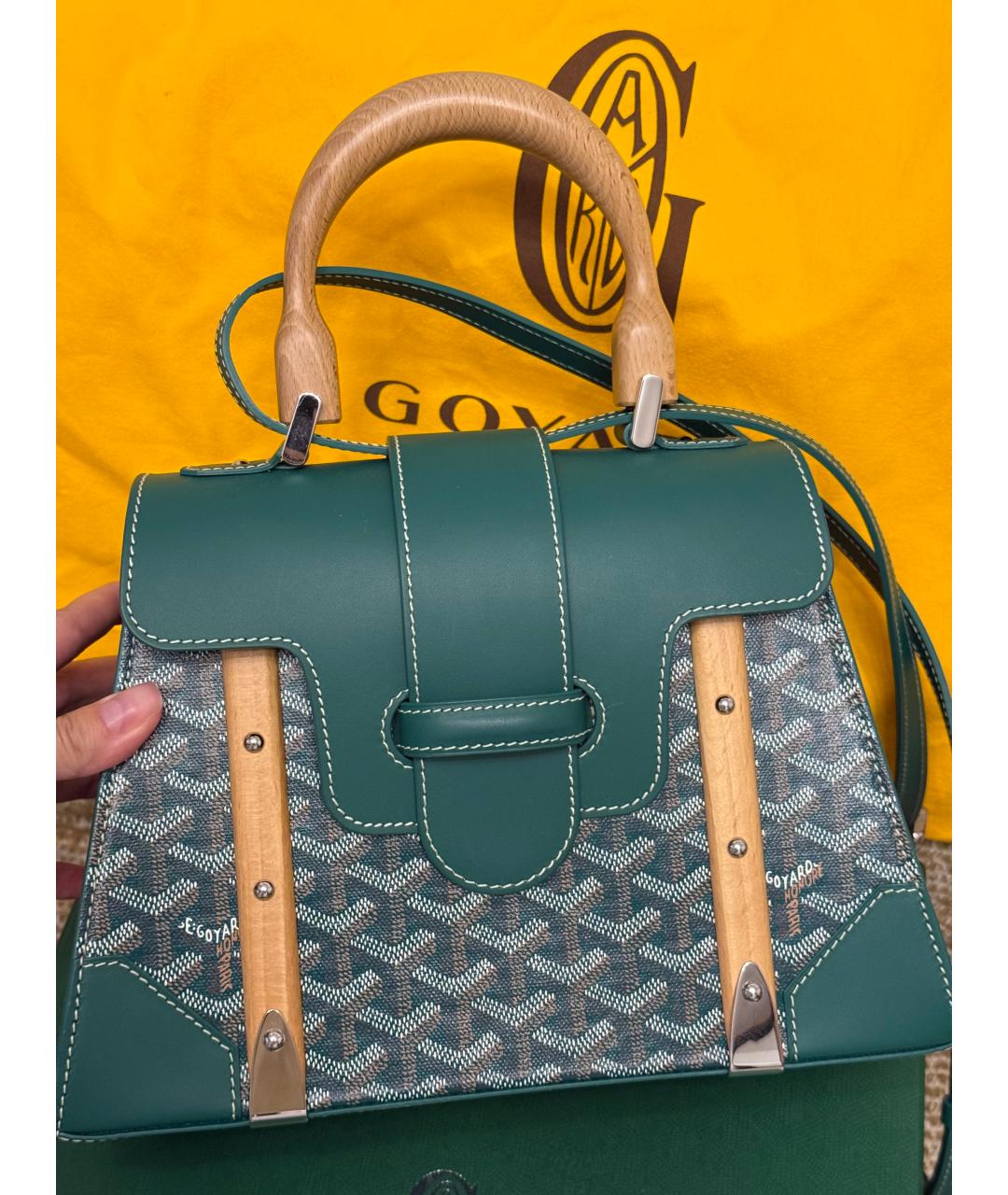GOYARD Зеленая кожаная сумка с короткими ручками, фото 5
