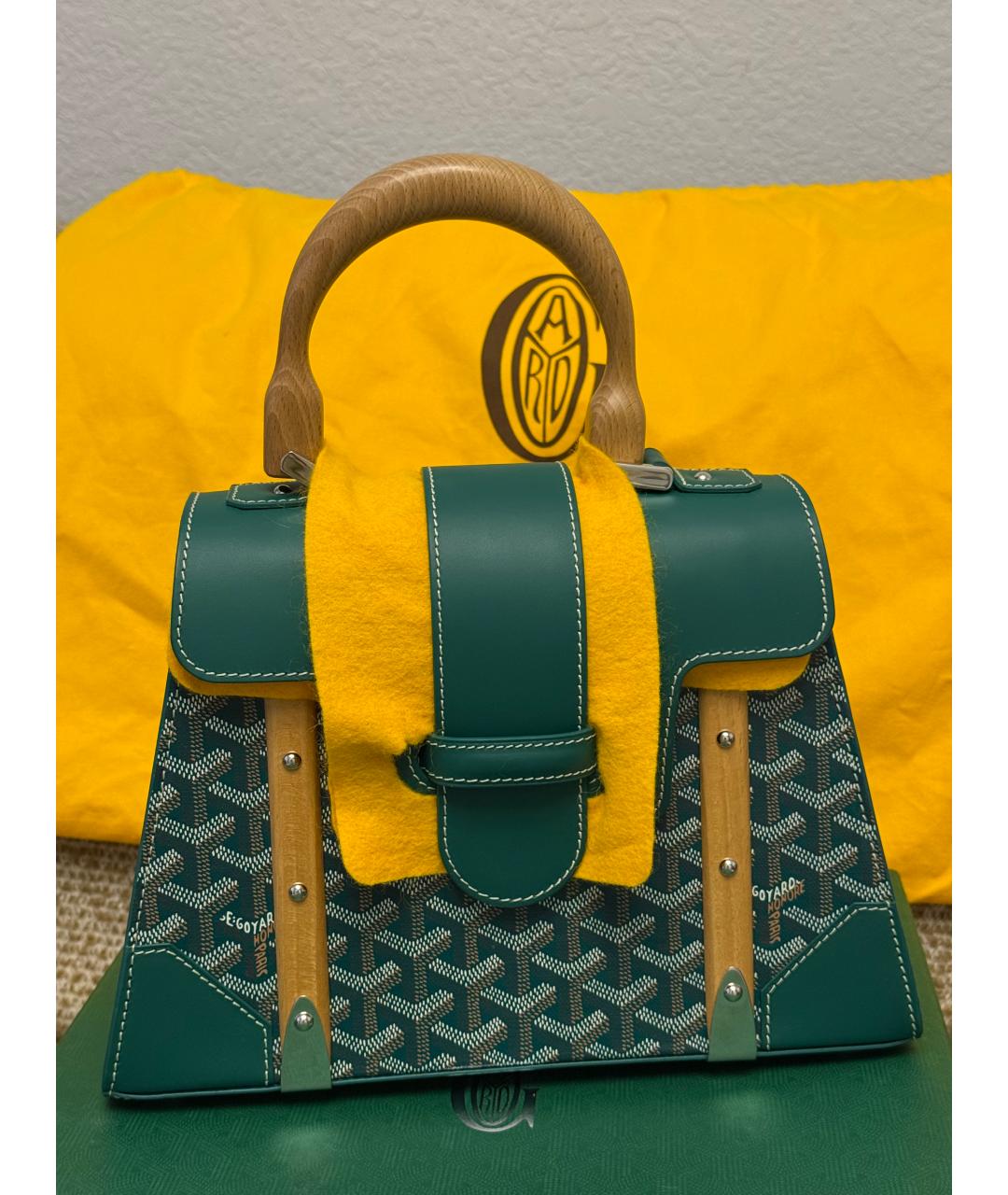 GOYARD Зеленая кожаная сумка с короткими ручками, фото 6