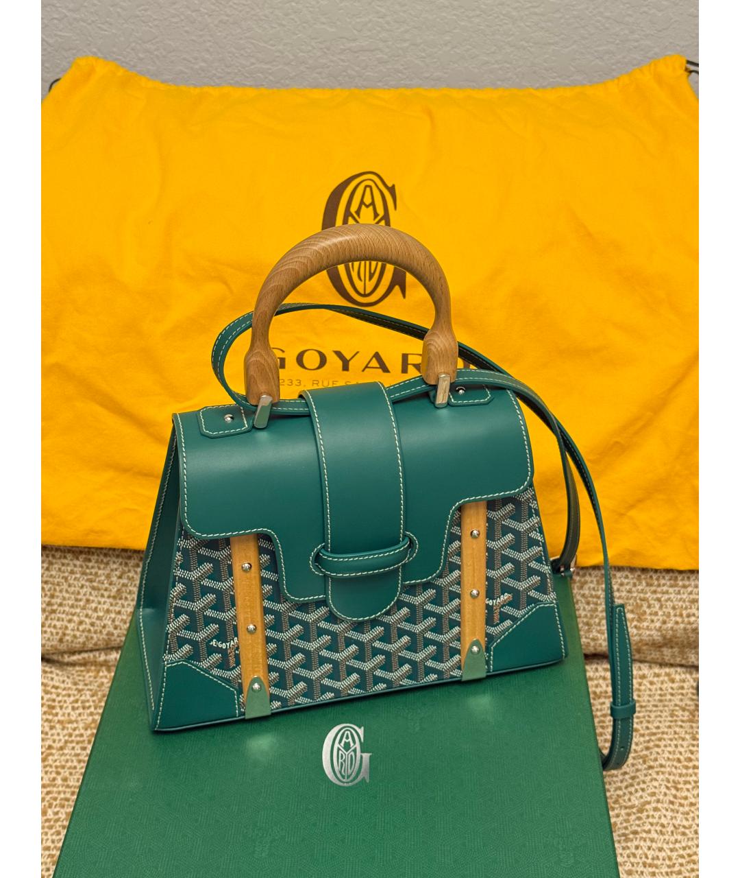 GOYARD Зеленая кожаная сумка с короткими ручками, фото 8