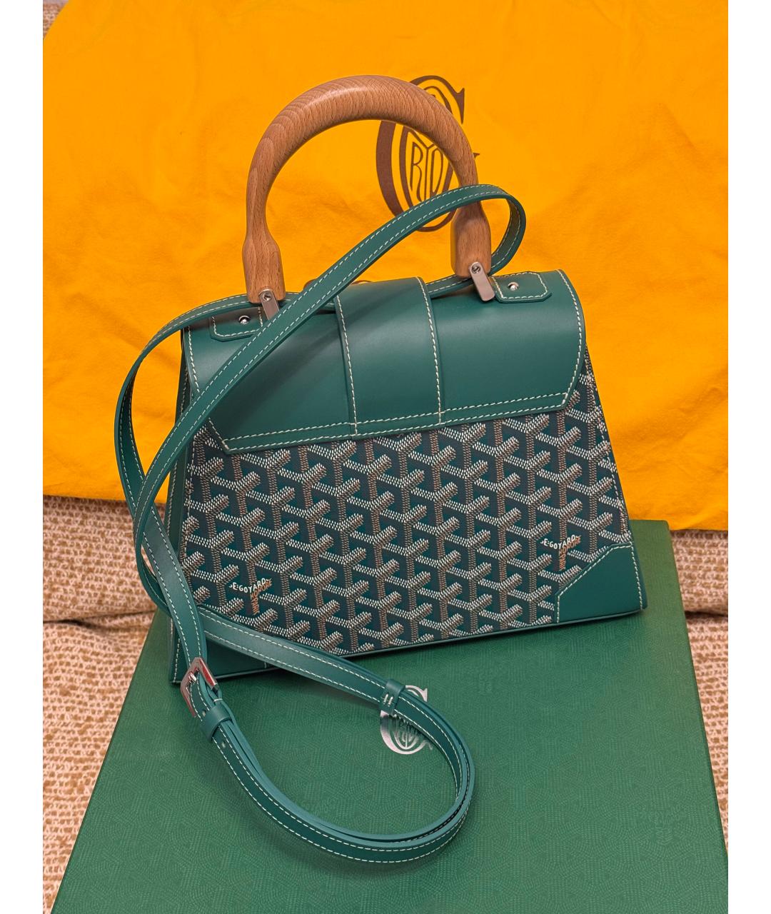 GOYARD Зеленая кожаная сумка с короткими ручками, фото 3