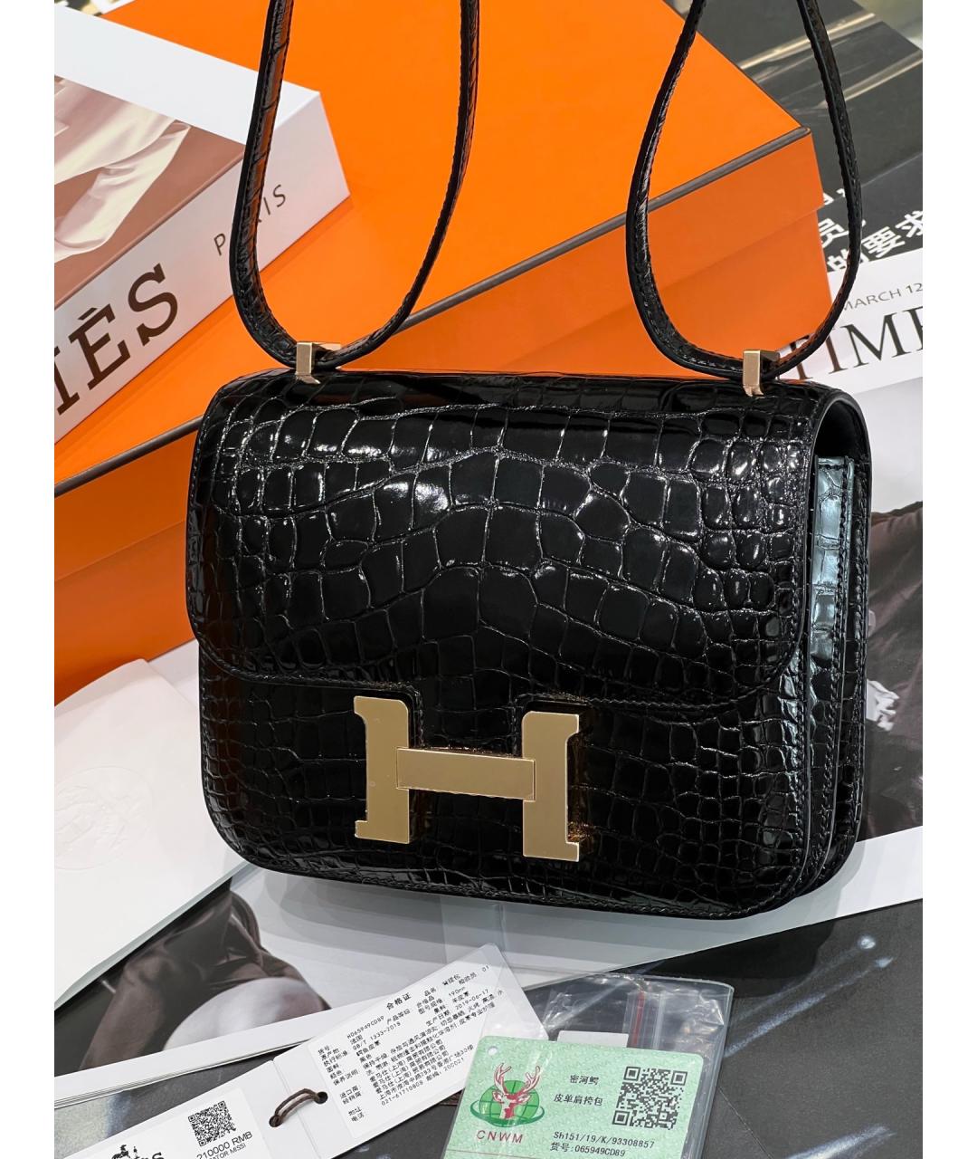 HERMES Черная сумка через плечо из лакированной кожи, фото 9