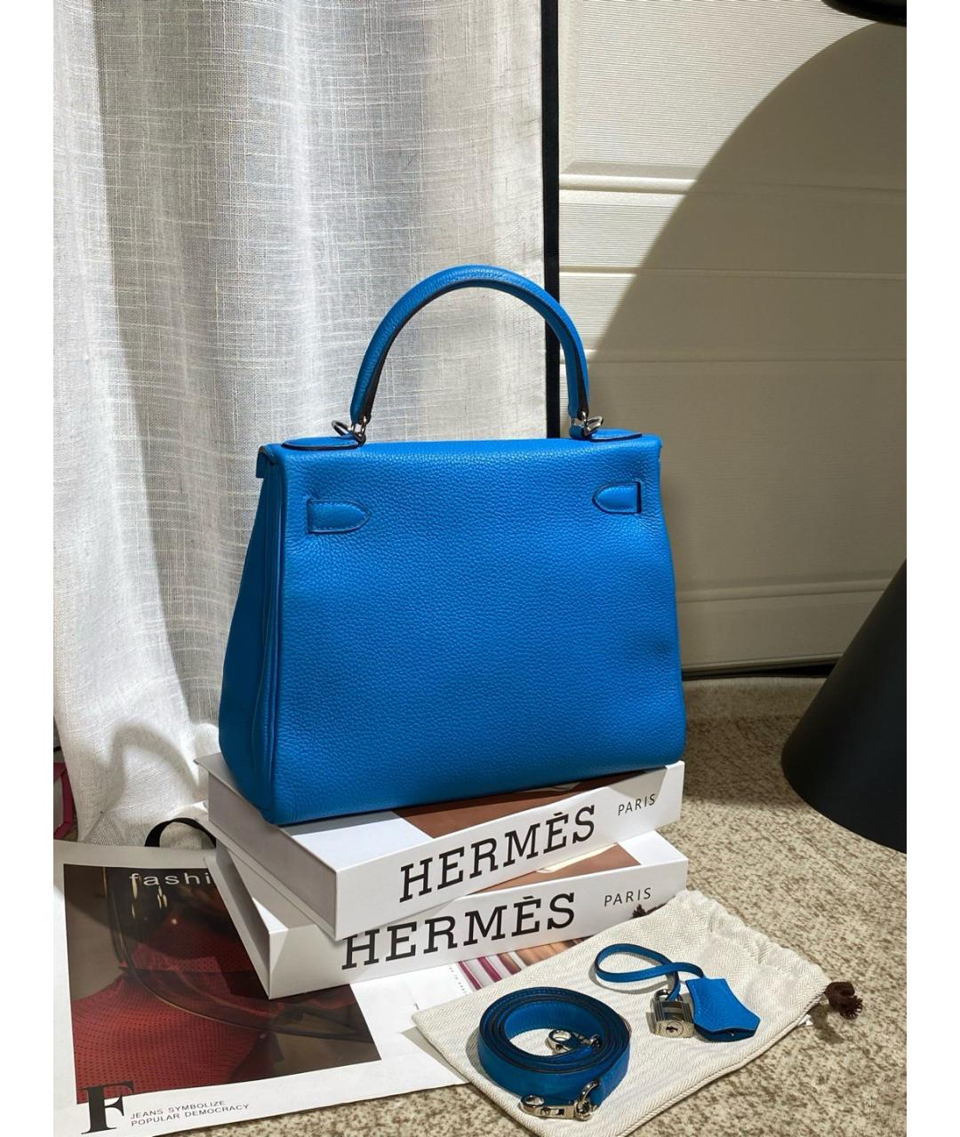 HERMES Синяя кожаная сумка с короткими ручками, фото 2