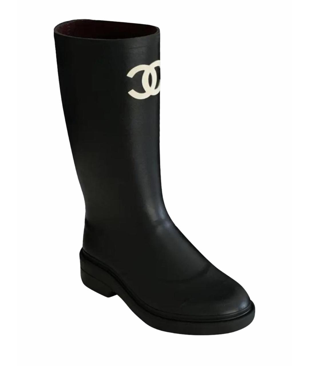 CHANEL Черные резиновые сапоги, фото 1