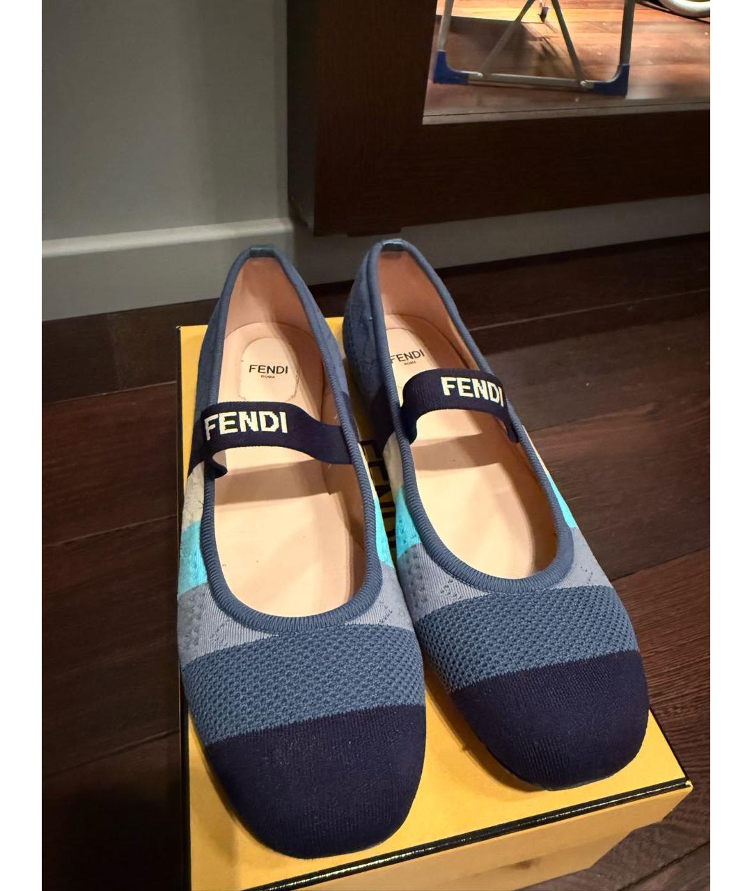 FENDI Голубые текстильные балетки, фото 3