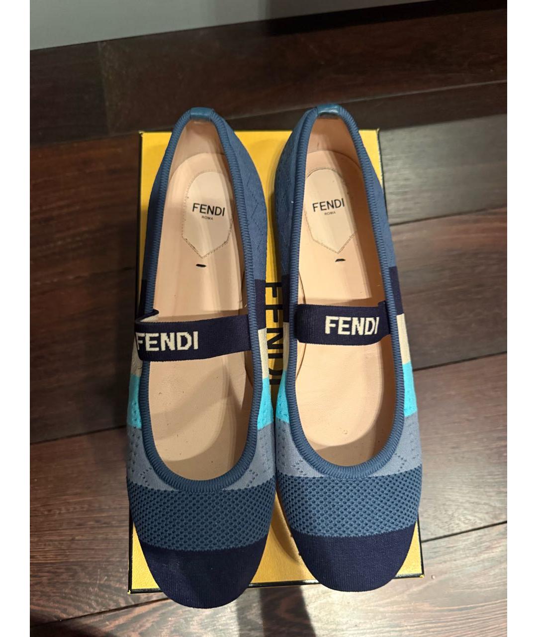 FENDI Голубые текстильные балетки, фото 2