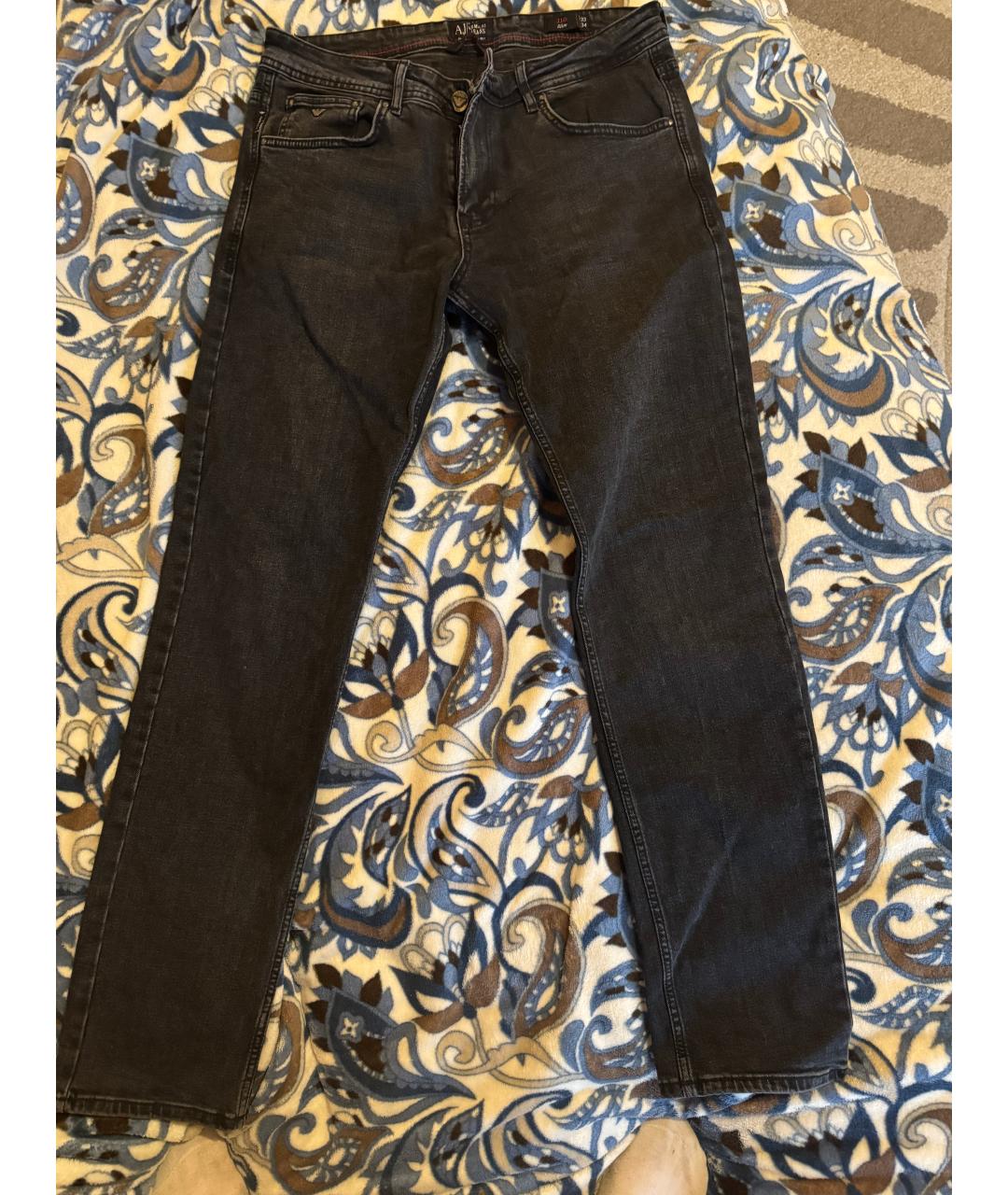 ARMANI JEANS Черные хлопковые прямые джинсы, фото 2