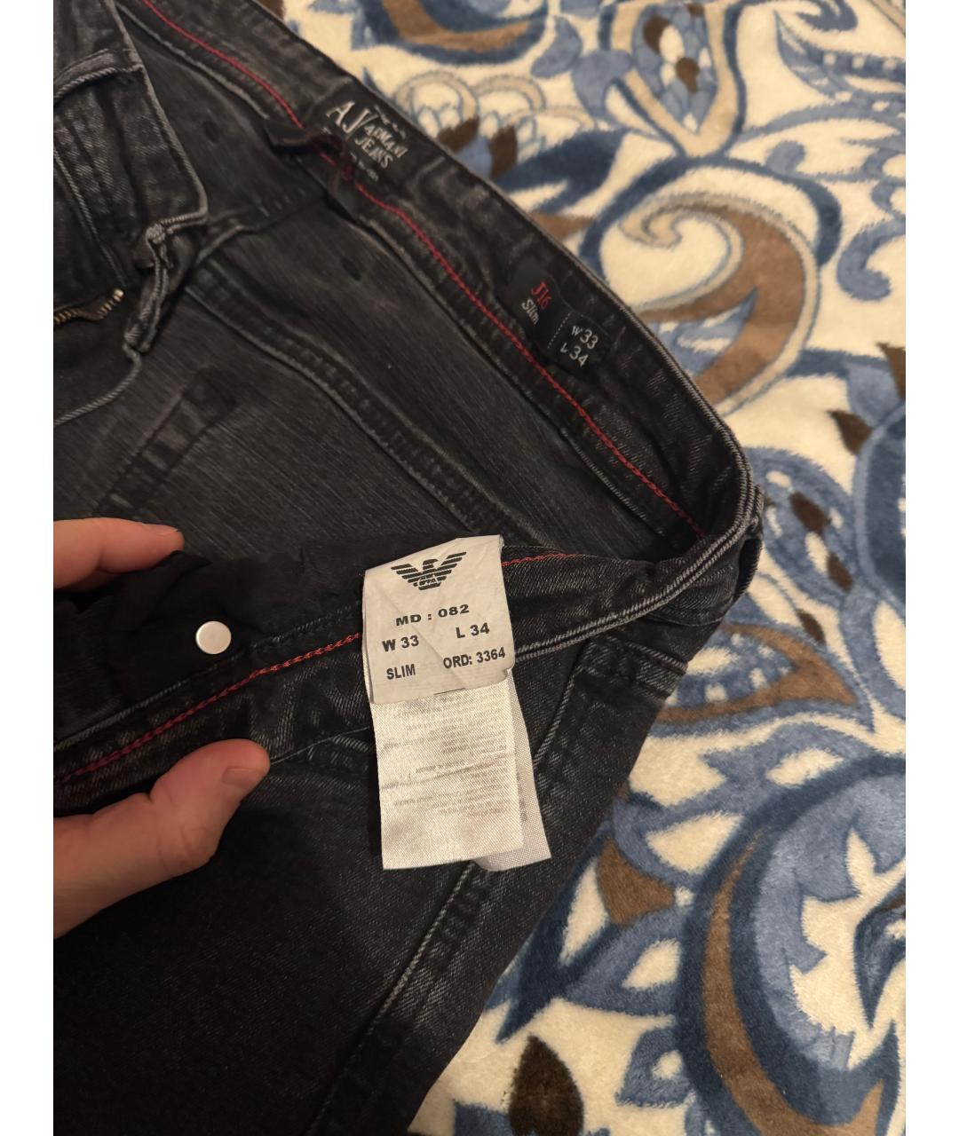 ARMANI JEANS Черные хлопковые прямые джинсы, фото 4