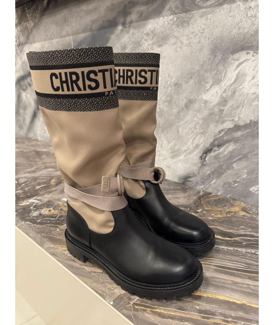 CHRISTIAN DIOR Бежевые кожаные сапоги, фото 5